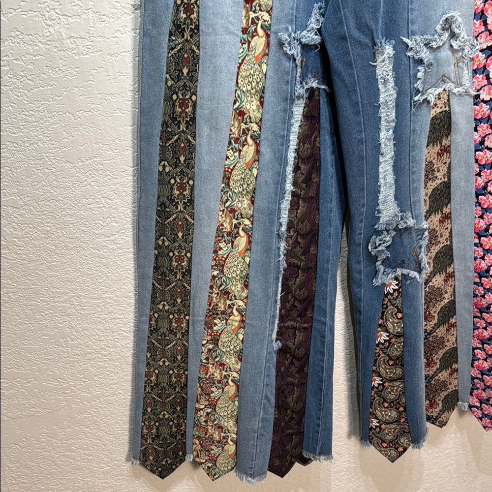 Light Wash Blue Wide Leg Jeans with Floral Patch Panels - Picture 3 of 14